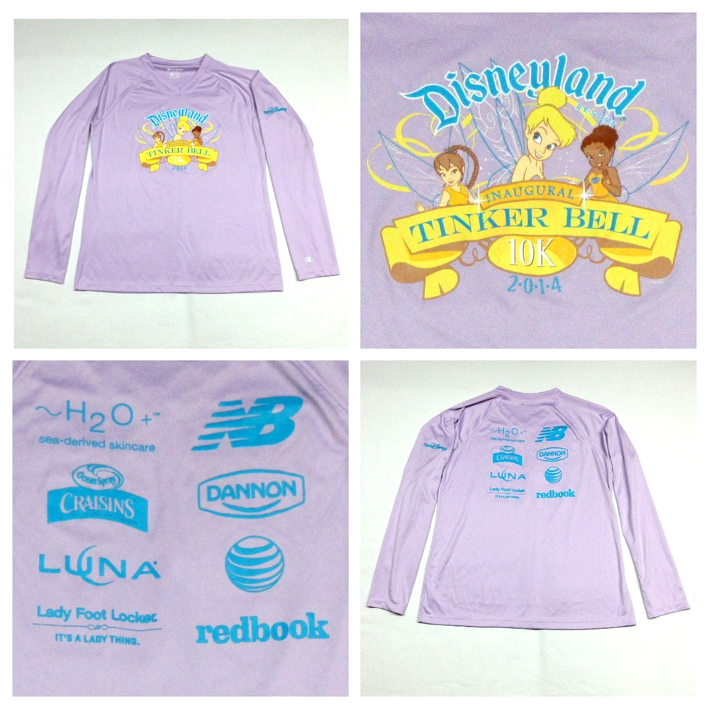 Disney Tinker Bell Women's L 10k Race 2014 run Disney Longsleeve Running Shirt